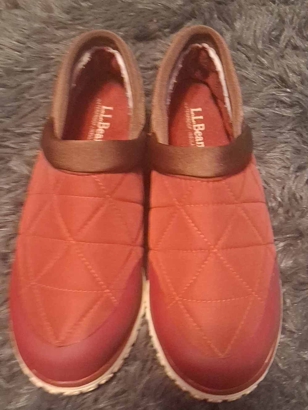 L.L. Bean Quilted Slip-On Shoes in Burgundy with Brown Trim - Picture 1 of 8